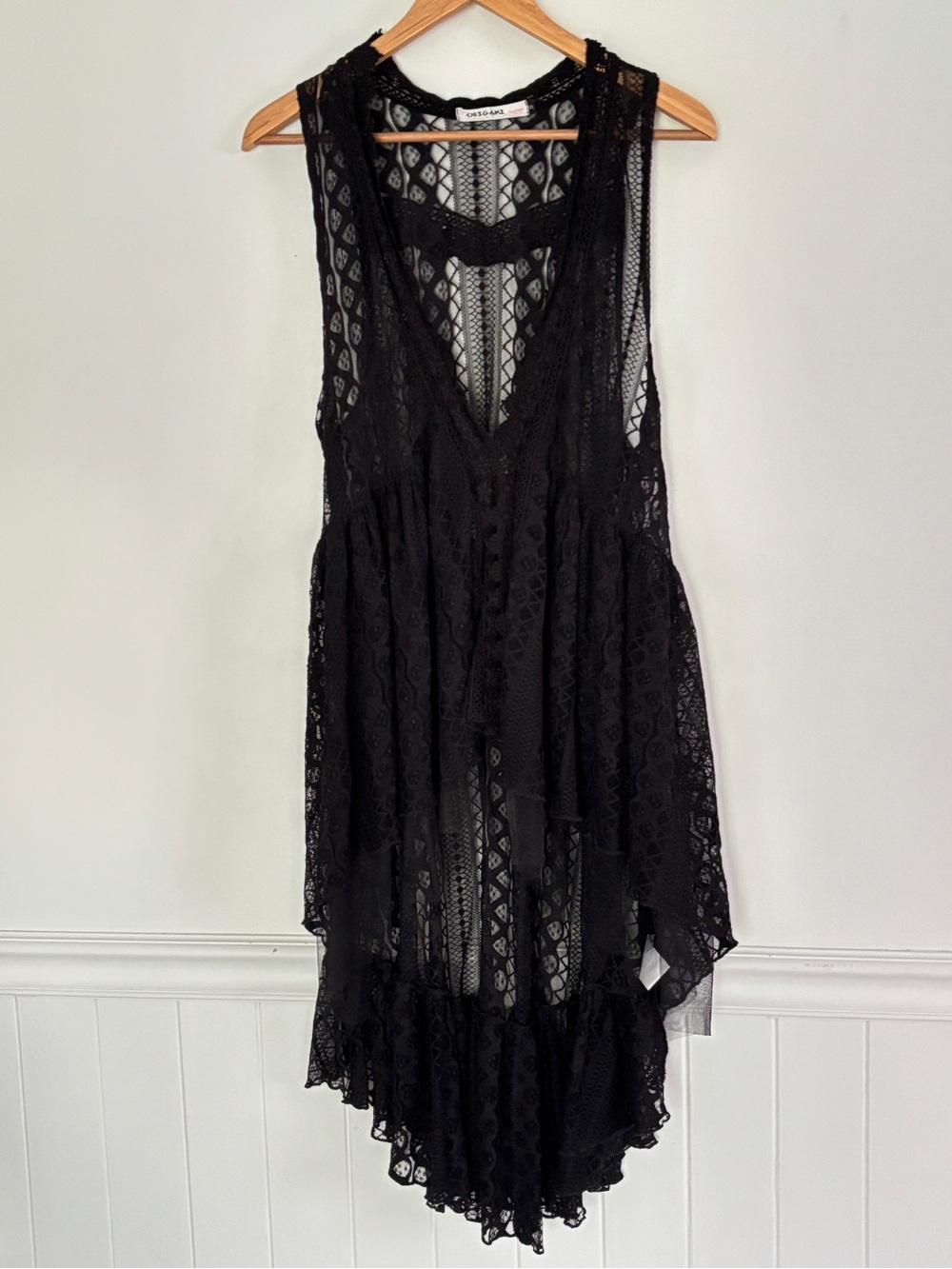 Women's Black Lace Whimsigoth Fairy Grunge Asymmetrical Vest Size Small *B73